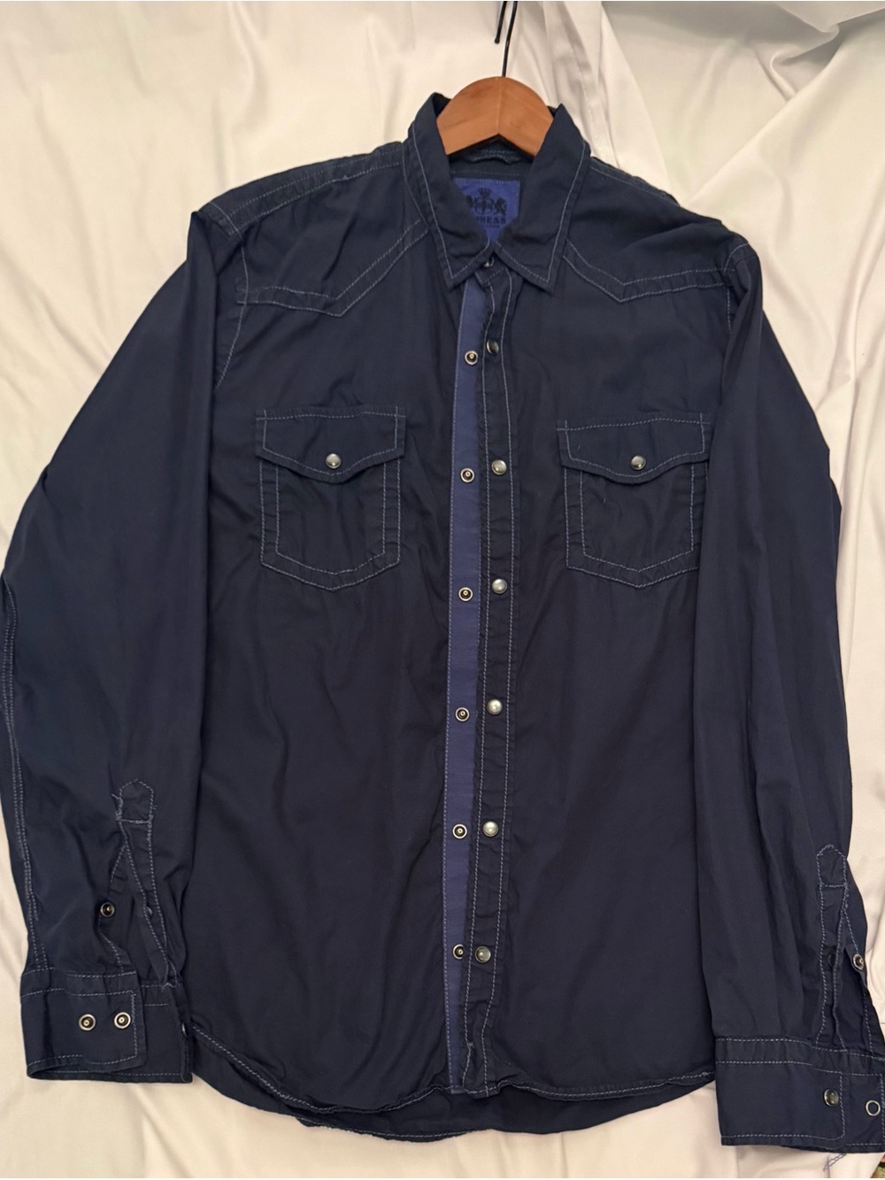 Express Men's Dark Navy Button-Down Shirt with Contrast Placket